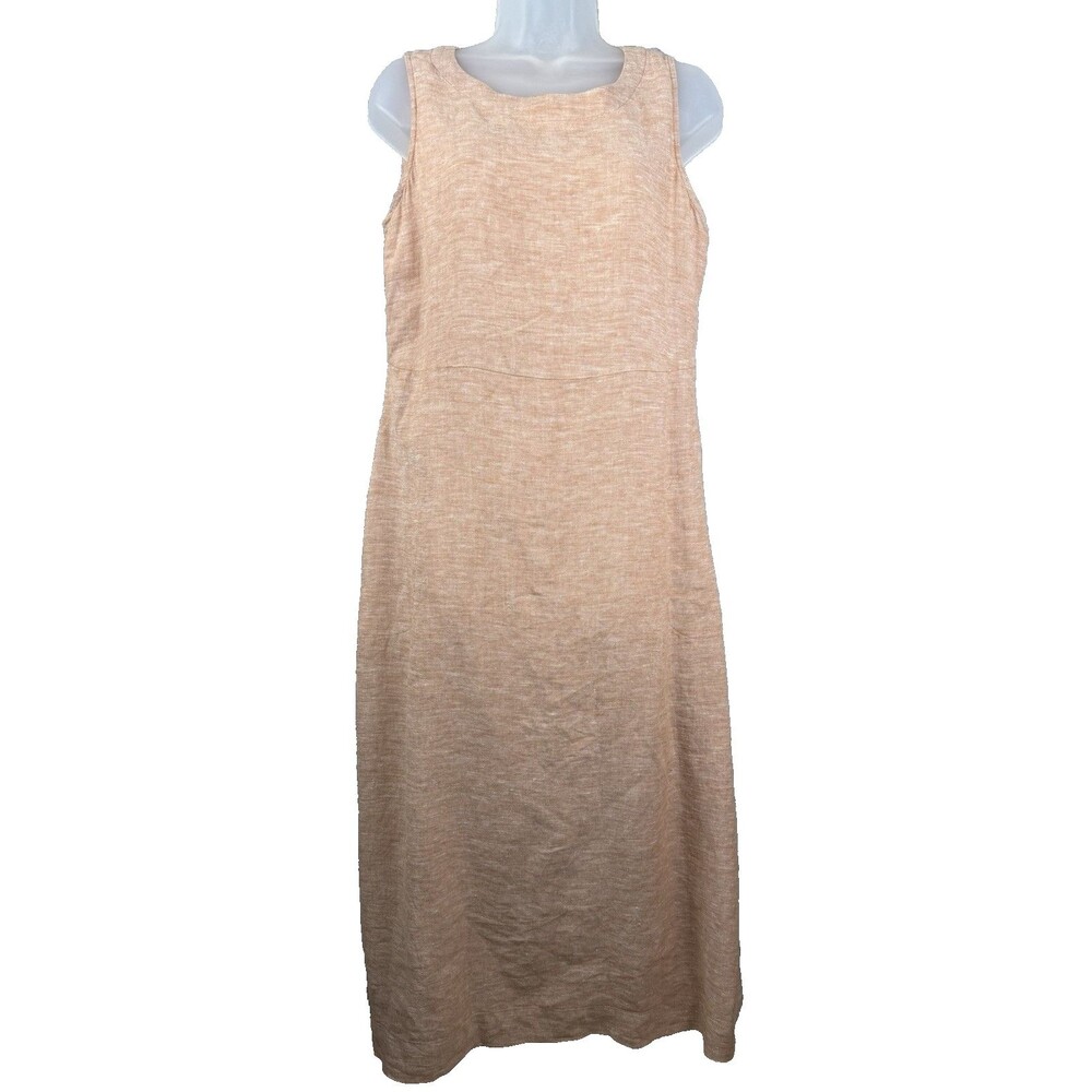 Pure Jill Linen Maxi Dress Heathered Peachy Beige Small Lagenlook with Pockets